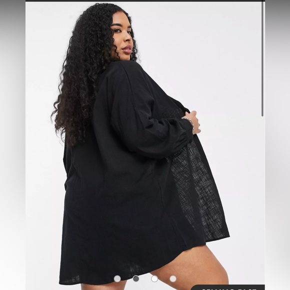ASOS Design Curve Textured Button Through Line Tunic/Shirt in Black - Picture 2 of 11